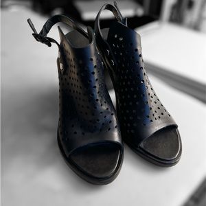 Rag & Bone black perforated leather block heel sandals